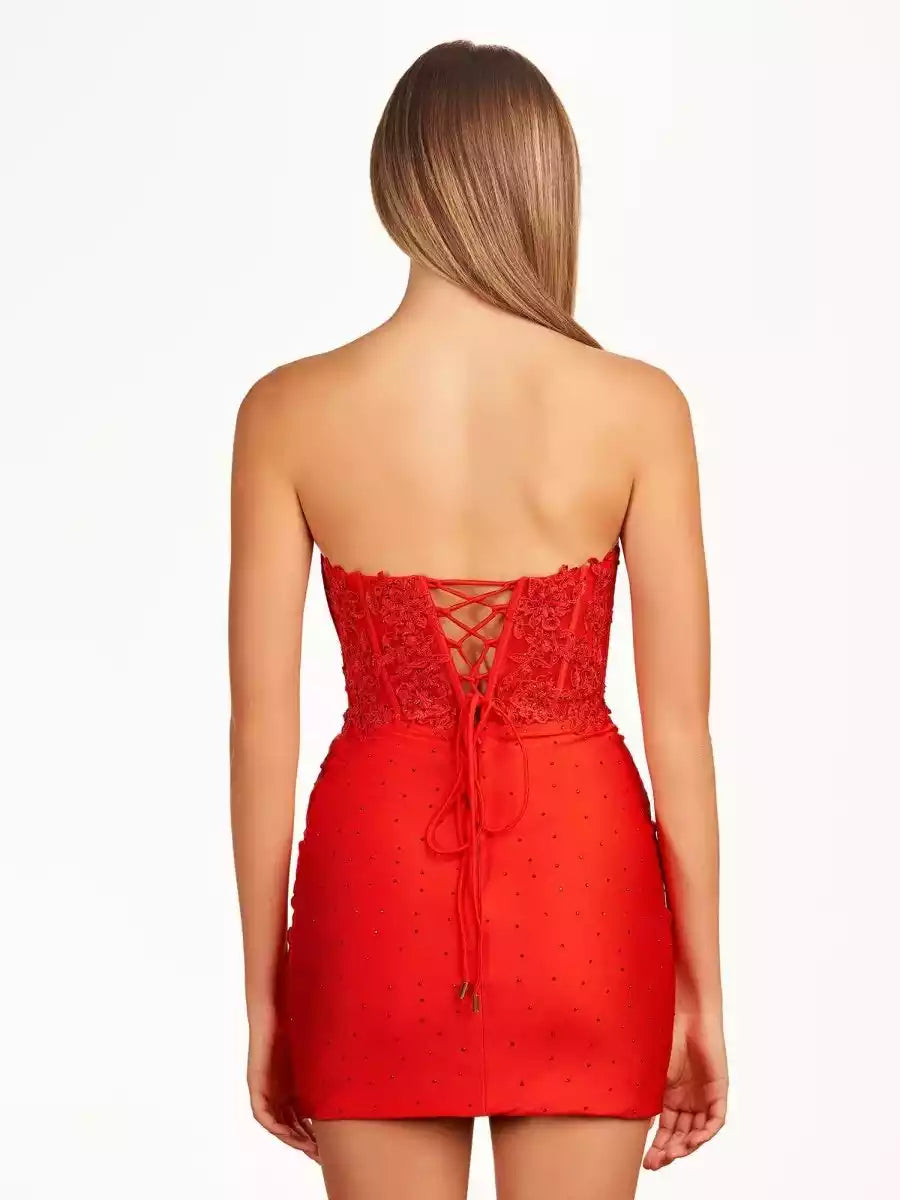 Sparkling beaded satin lace corset with heart-shaped neckline and lace back Homecoming Dresses