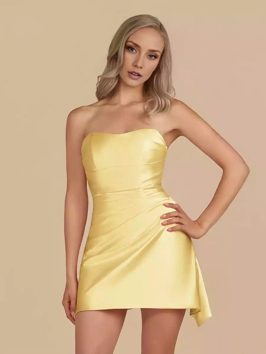 Sparkling satin close fitting cut, off shoulder, irregular hem, sleeveless Homecoming Dresses