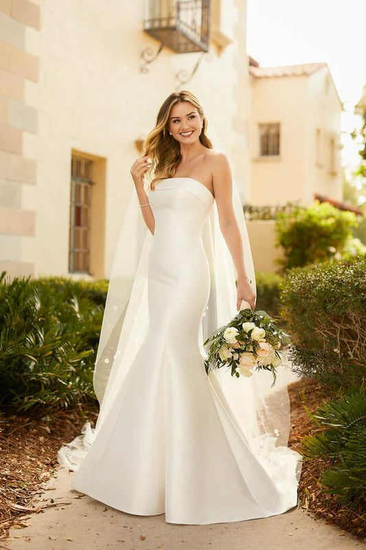 Elegant Off Shoulder Mermaid Wedding Dress Beautiful Satin Beach Bridal Dress