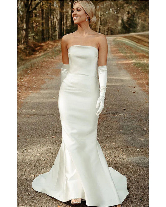 Strapless satin bow elegant mermaid wedding dress
