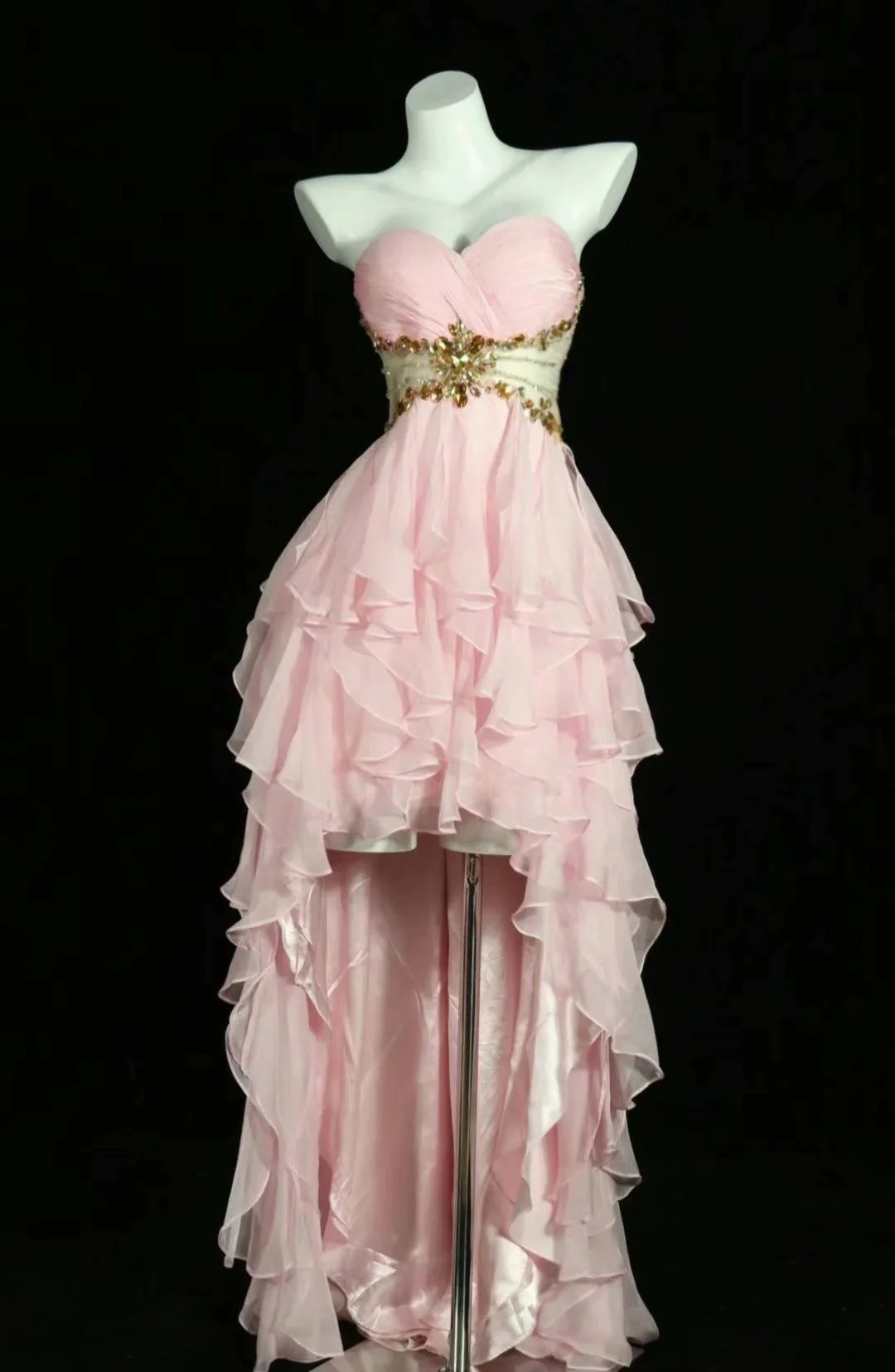 Strapless Sweetheart Beaded Waist High Low Tiered Tulle Evening Dresses with Lace Up Back