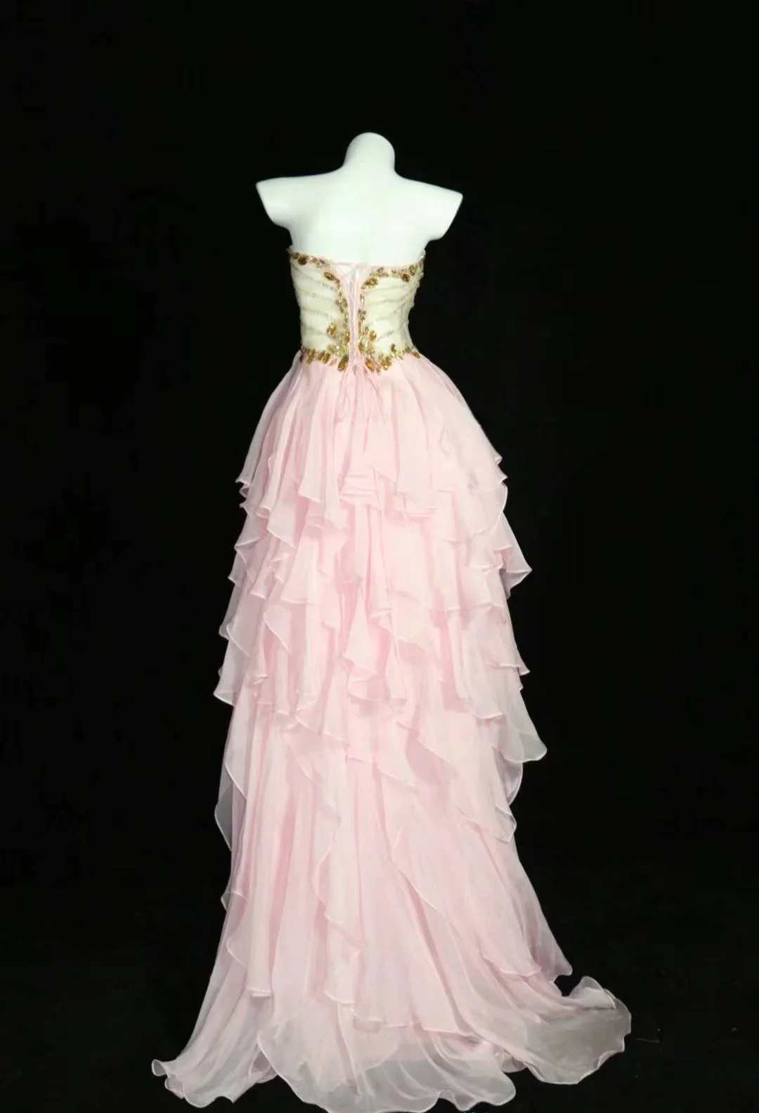 Strapless Sweetheart Beaded Waist High Low Tiered Tulle Evening Dresses with Lace Up Back