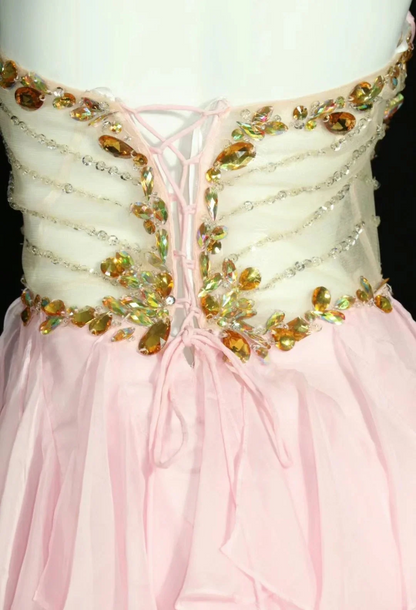 Strapless Sweetheart Beaded Waist High Low Tiered Tulle Evening Dresses with Lace Up Back