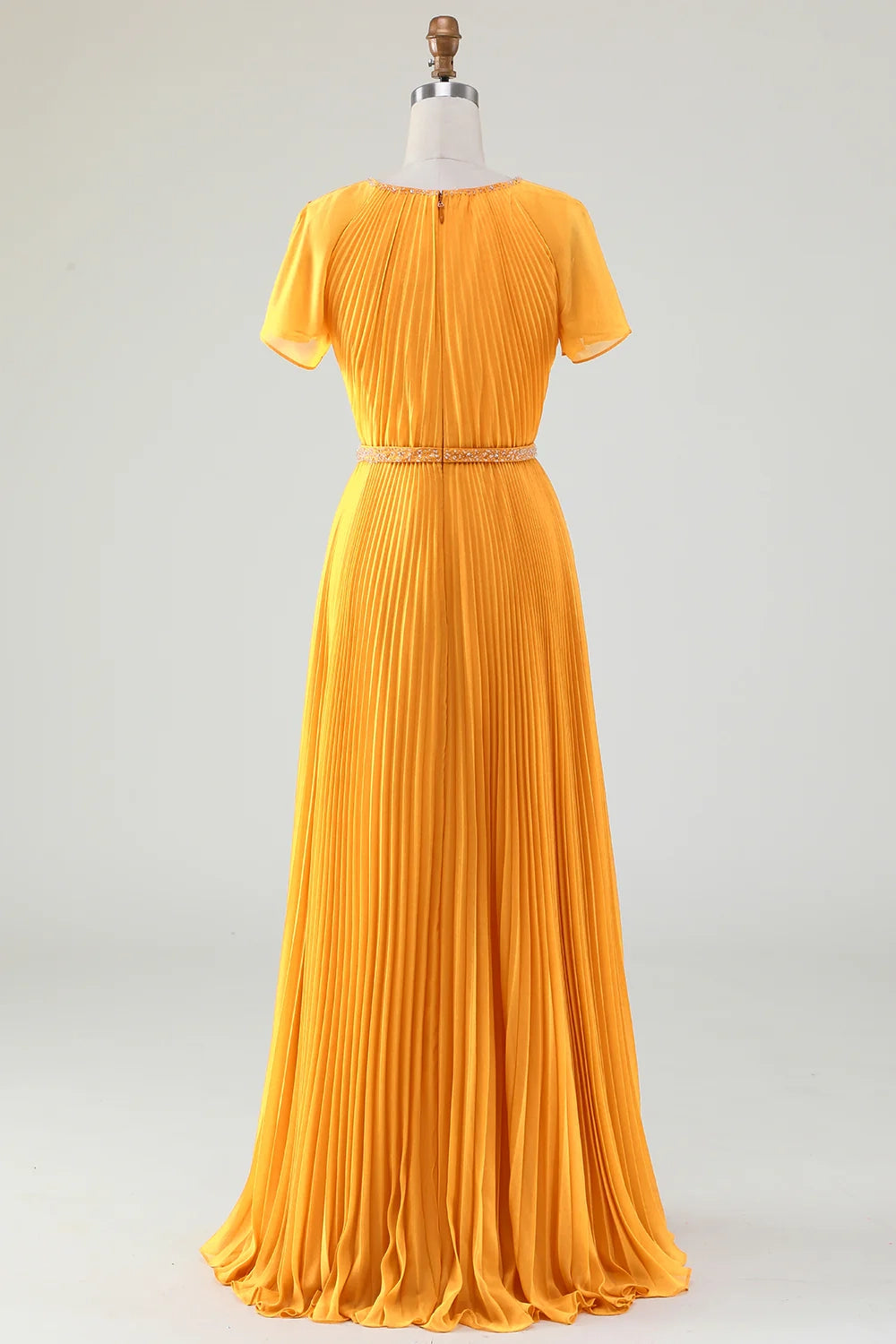 Stunning A-line round neck pleated short sleeved chiffon bridal mother dress