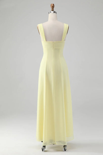 Stunning A-line square neck lock hole long bridesmaid dress