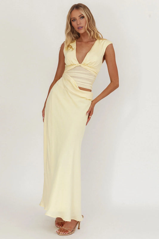Stunning Transparent Waist Perspective Ruffle Waist Extra Long Bridesmaid Dress
