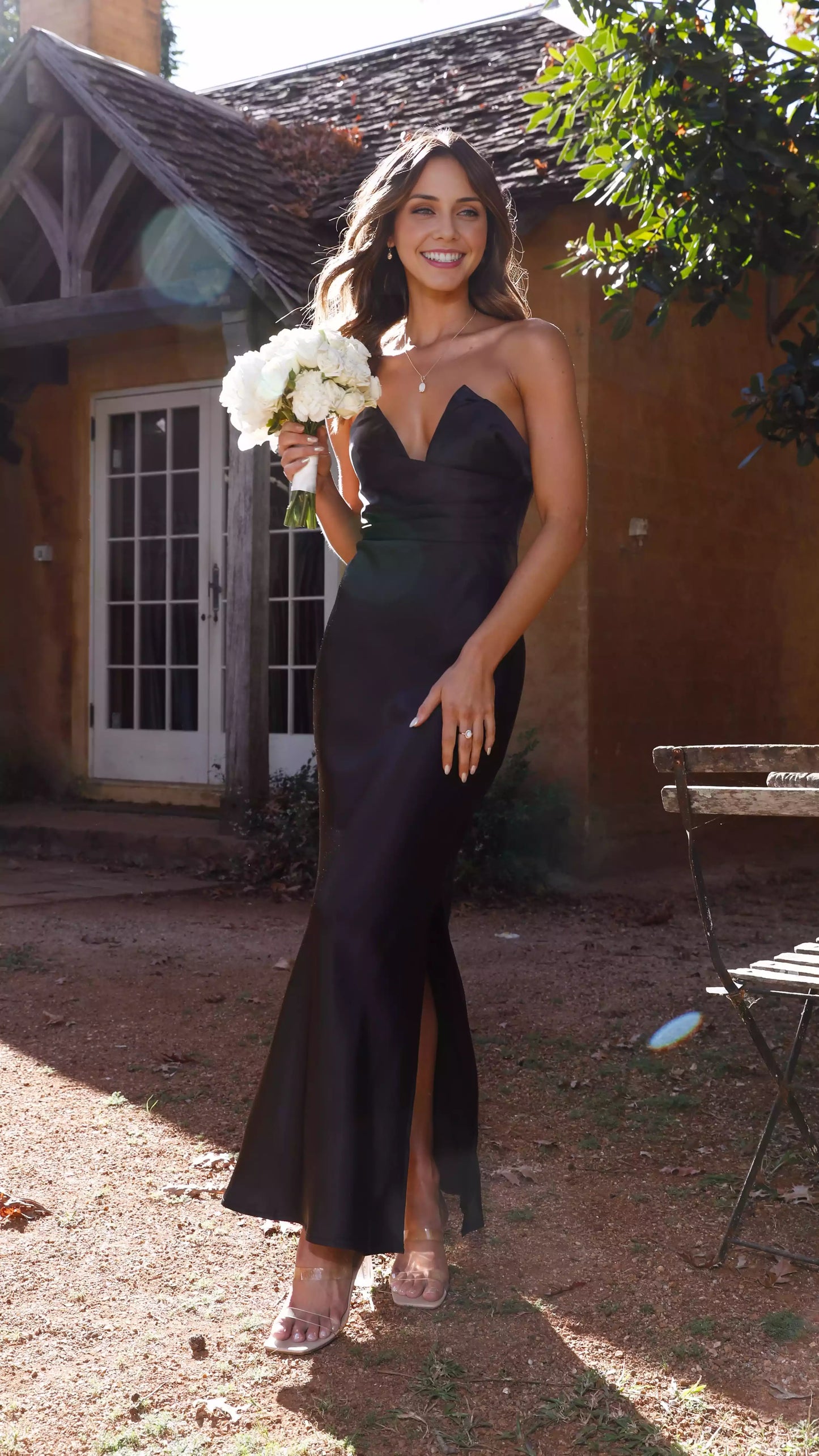 Stunning V-neck with pleated details and strapless design, hidden back zipper Prom Dresses