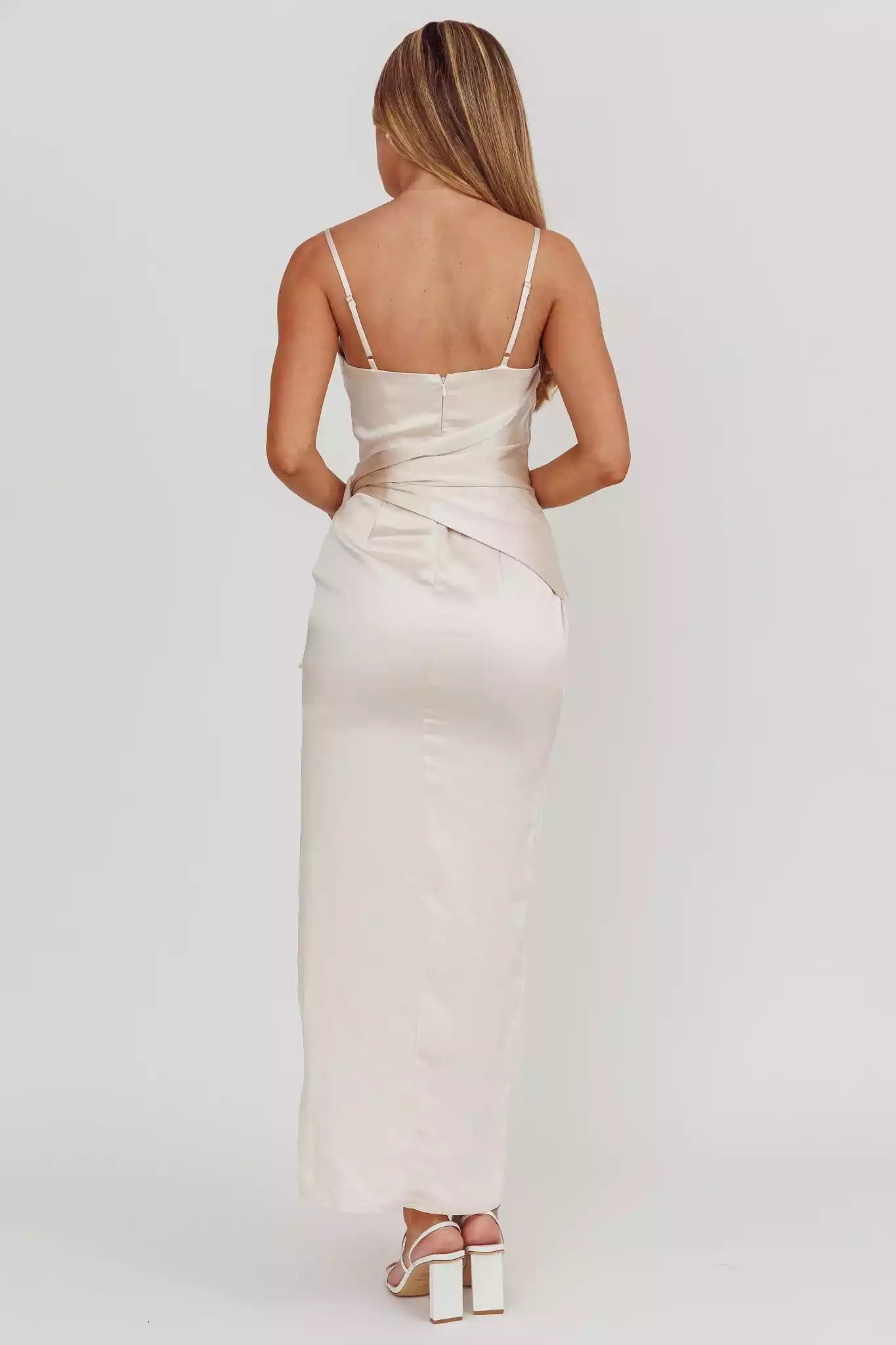 Stunning and elegant satin with extra long adjustable thin shoulder straps, side leg slits, lined chest, invisible back zipper, Bridesmaid Dresses