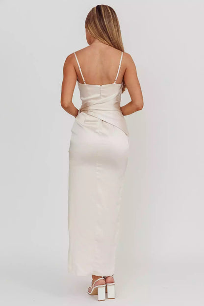 Stunning and elegant satin with extra long adjustable thin shoulder straps, side leg slits, lined chest, invisible back zipper, Bridesmaid Dresses