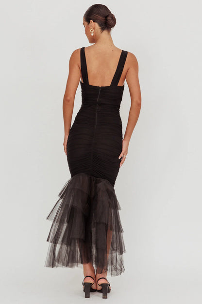 Stunning appearance of mermaid invisible back zipper sheer hem pleated bridesmaid dress