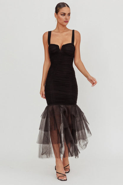 Stunning appearance of mermaid invisible back zipper sheer hem pleated bridesmaid dress