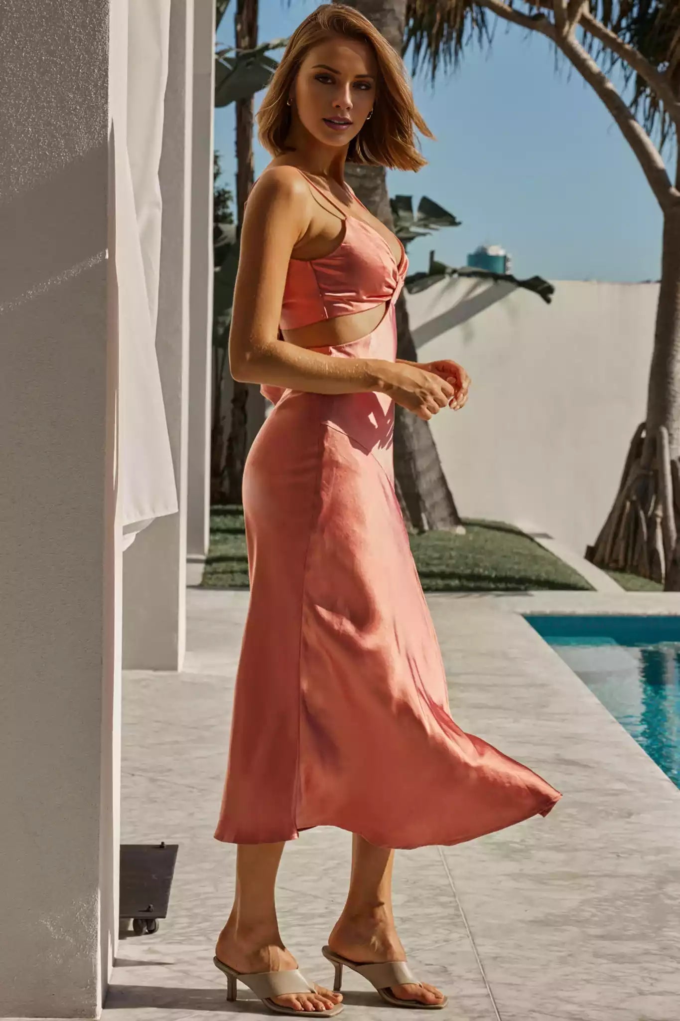 Stunning appearance of rose satin lining with adjustable suspender, front slit and side zipper Bridesmaid Dresses