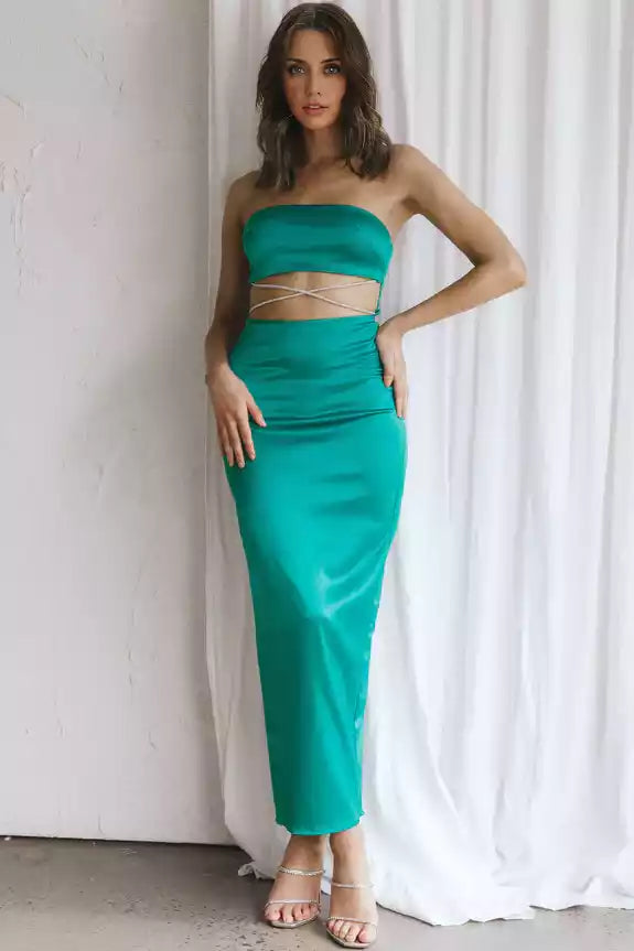 Stunning appearance of ultra long lining strapless waist hollow out and split elastic fabric back with zipper Bridesmaid Dresses