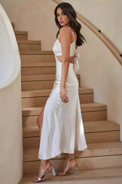 Stunning appearance with adjustable front slit and satin strap, front slit and side zipper Bridesmaid Dresses