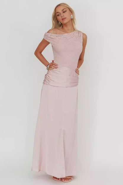 Stunning asymmetrical neckline lined with lace tight corset, pleated waist and side zipper Bridesmaid Dresses