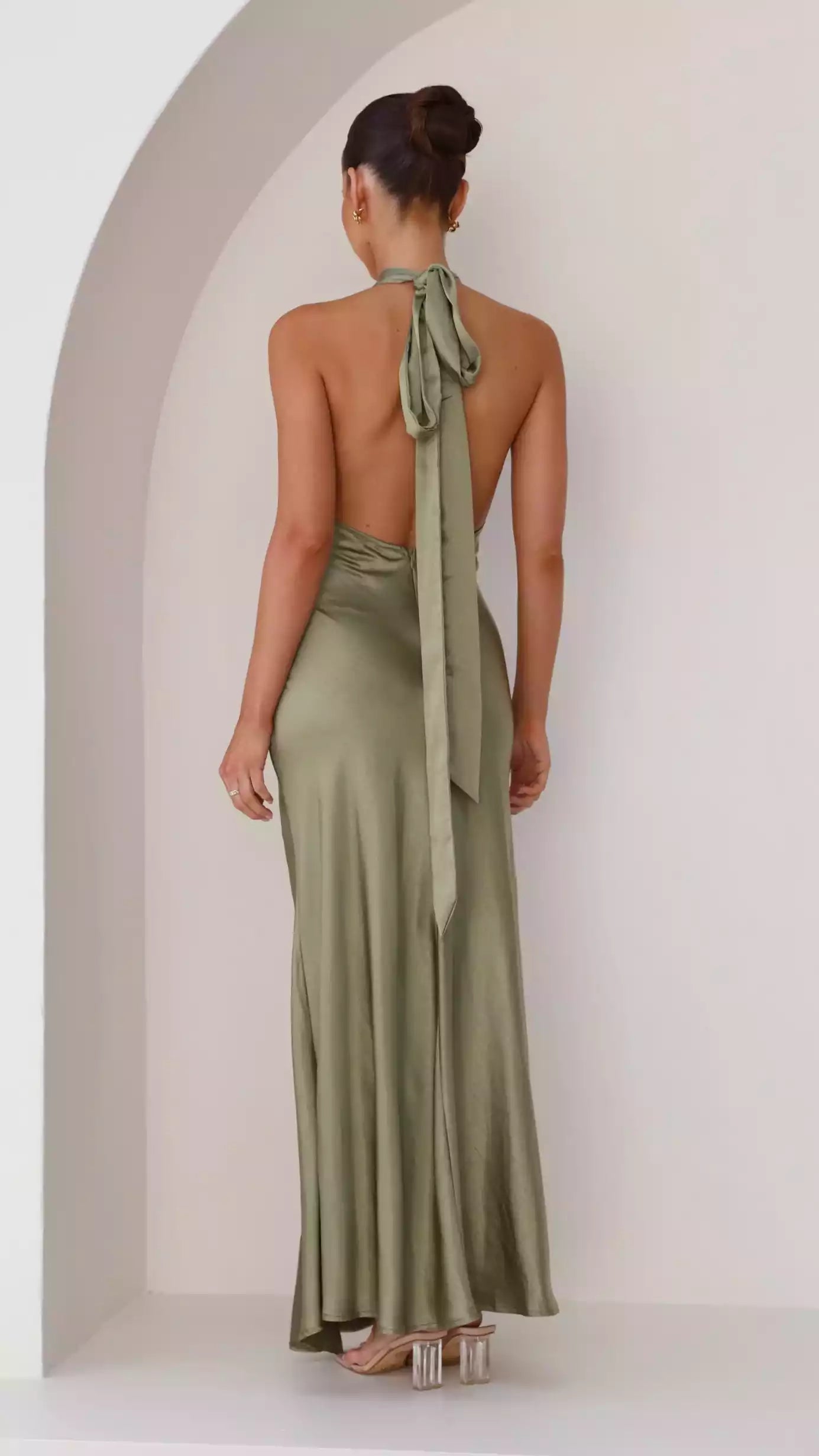 Stunning backless camisole with adjustable neck strap, side slit, hidden zipper at back for perfect evening look Prom Dresses