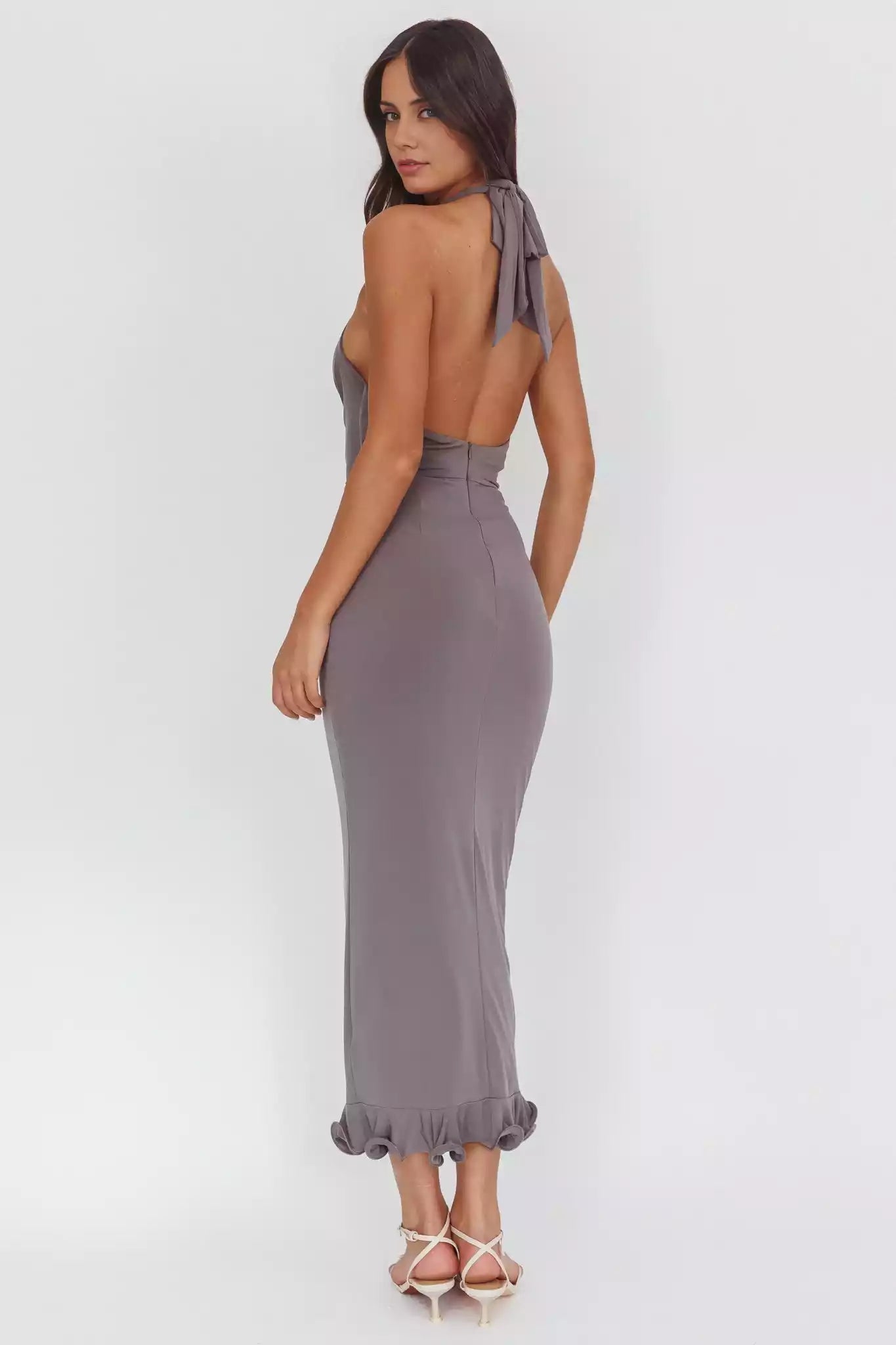 Stunning backless lining with pleats and a slit at the back with a zipper Prom Dresses