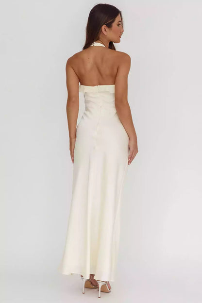 Stunning backless lining with ruffle edge layered waistband details and zippered back Bridesmaid Dresses