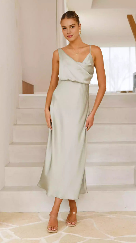 Stunning classic asymmetrical neckline with invisible zipper and Prom Dresses