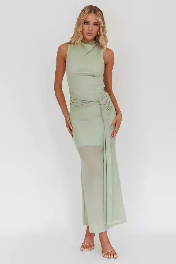 Stunning close fitting adjustable waistband with mesh coverage and side zipper Prom Dresses