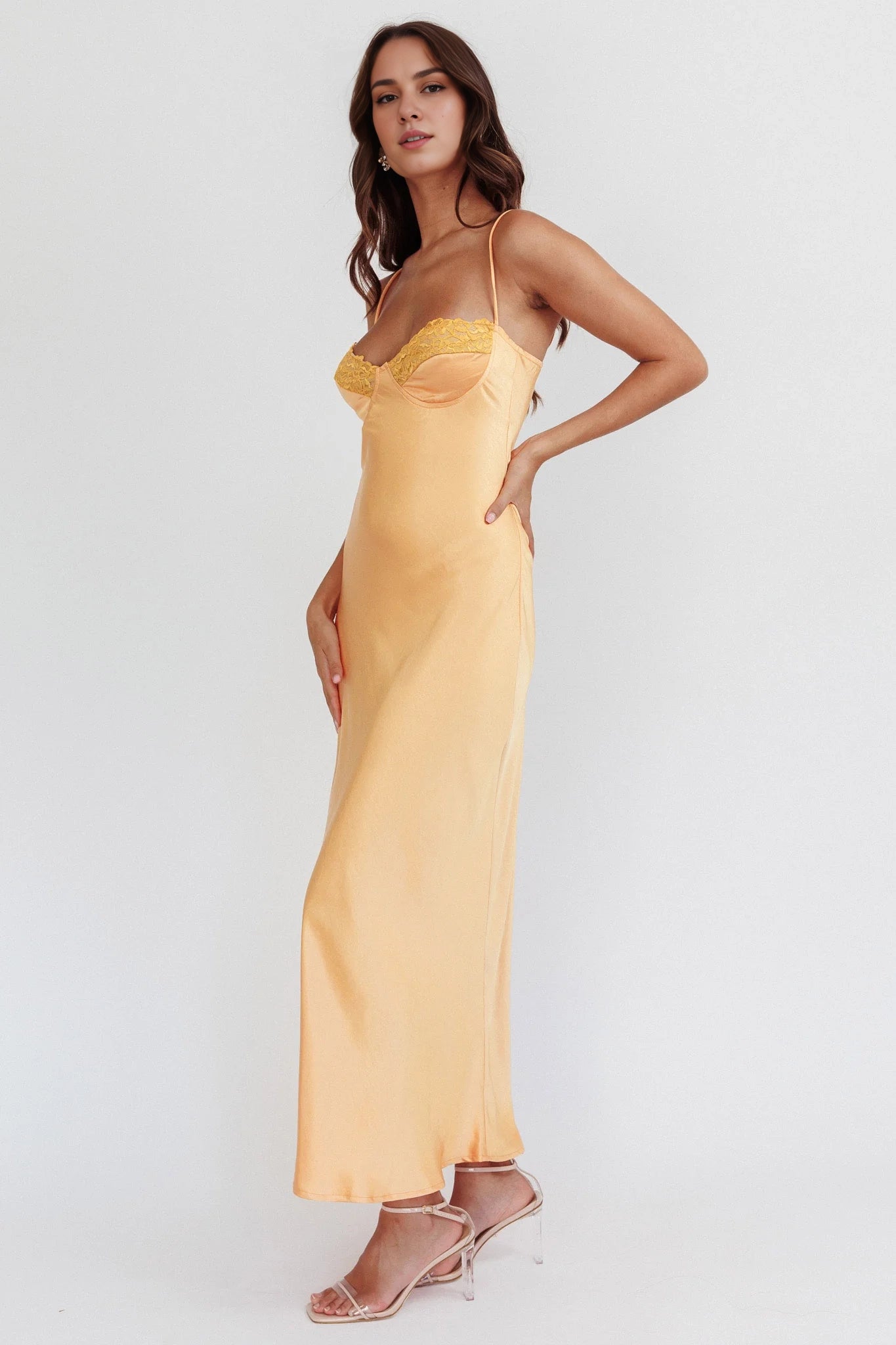 Stunning debut of ultra long adjustable spaghetti straps, slim straps, invisible zipper bridesmaid dress