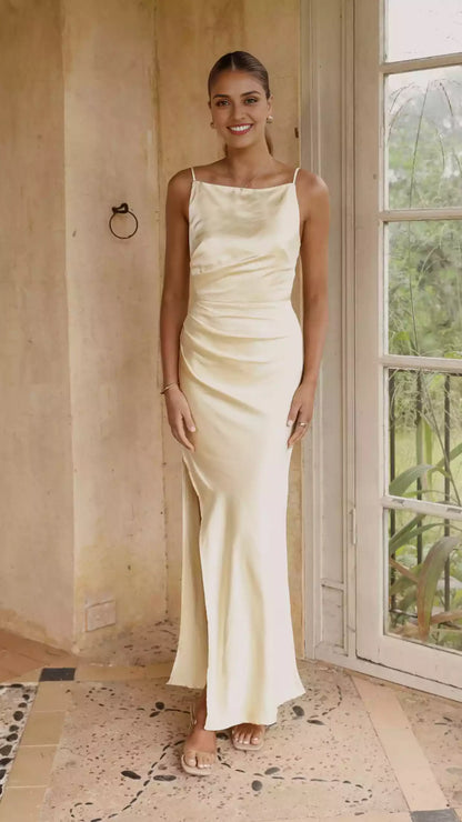 Stunning elegant square neckline with side slits showcasing elegance and confidence Prom Dresses
