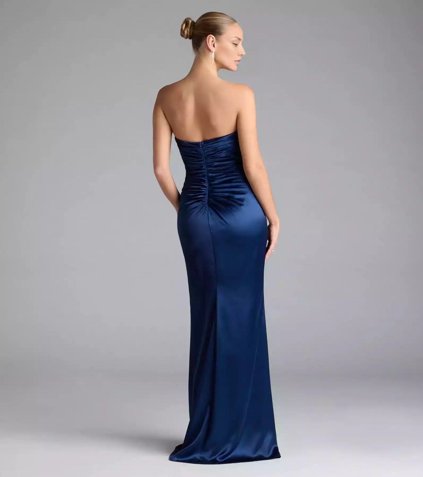 Stunning high-quality satin strapless heart-shaped neckline, back zipper, pleated mermaid and floor Prom Dresses