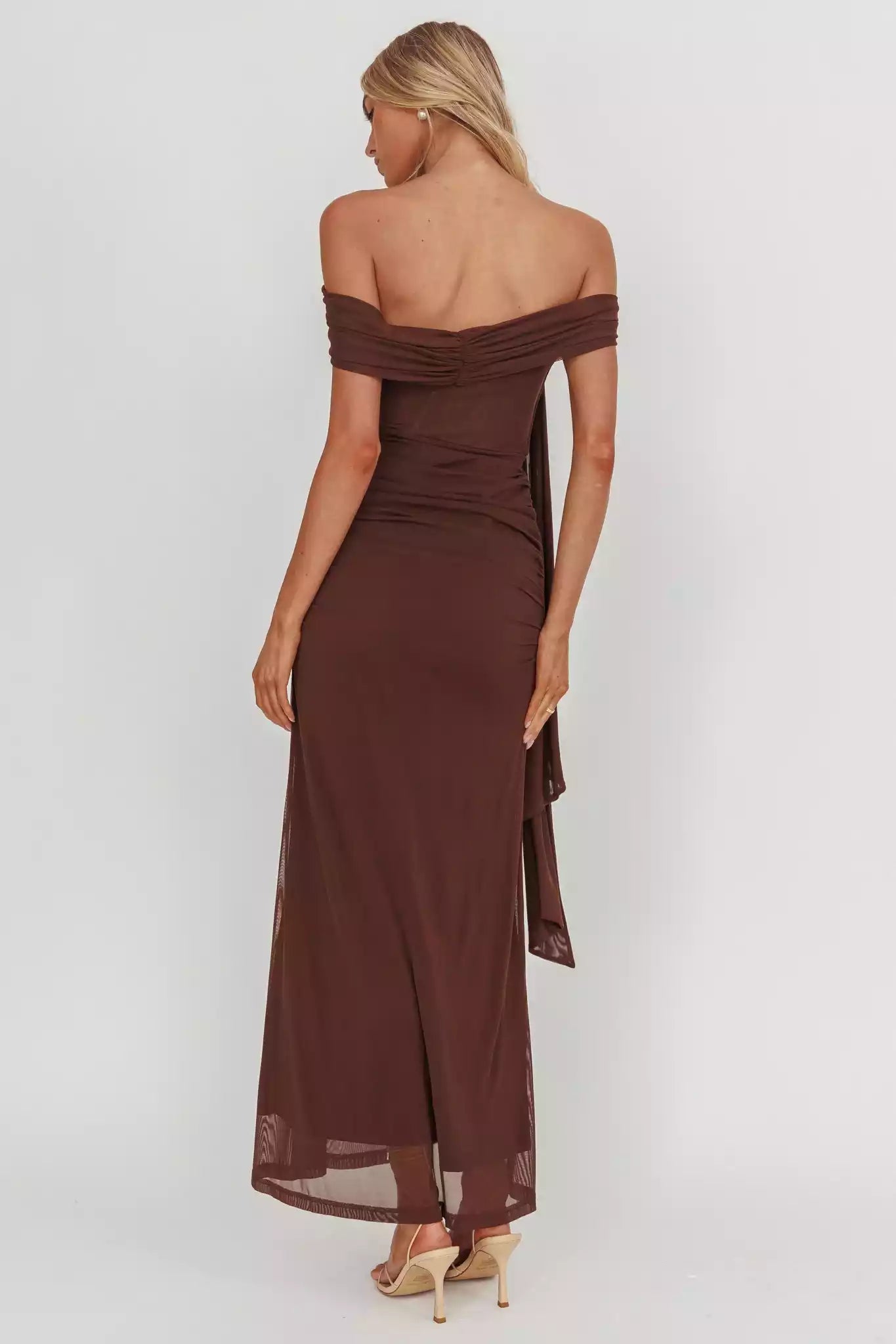 Stunning interior mesh covering off the shoulder design, with layered straps on the front and zippers on the sides Prom Dresses
