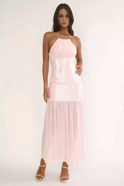 Stunning interior sequin details, transparent hem with zipper at the back Prom Dresses