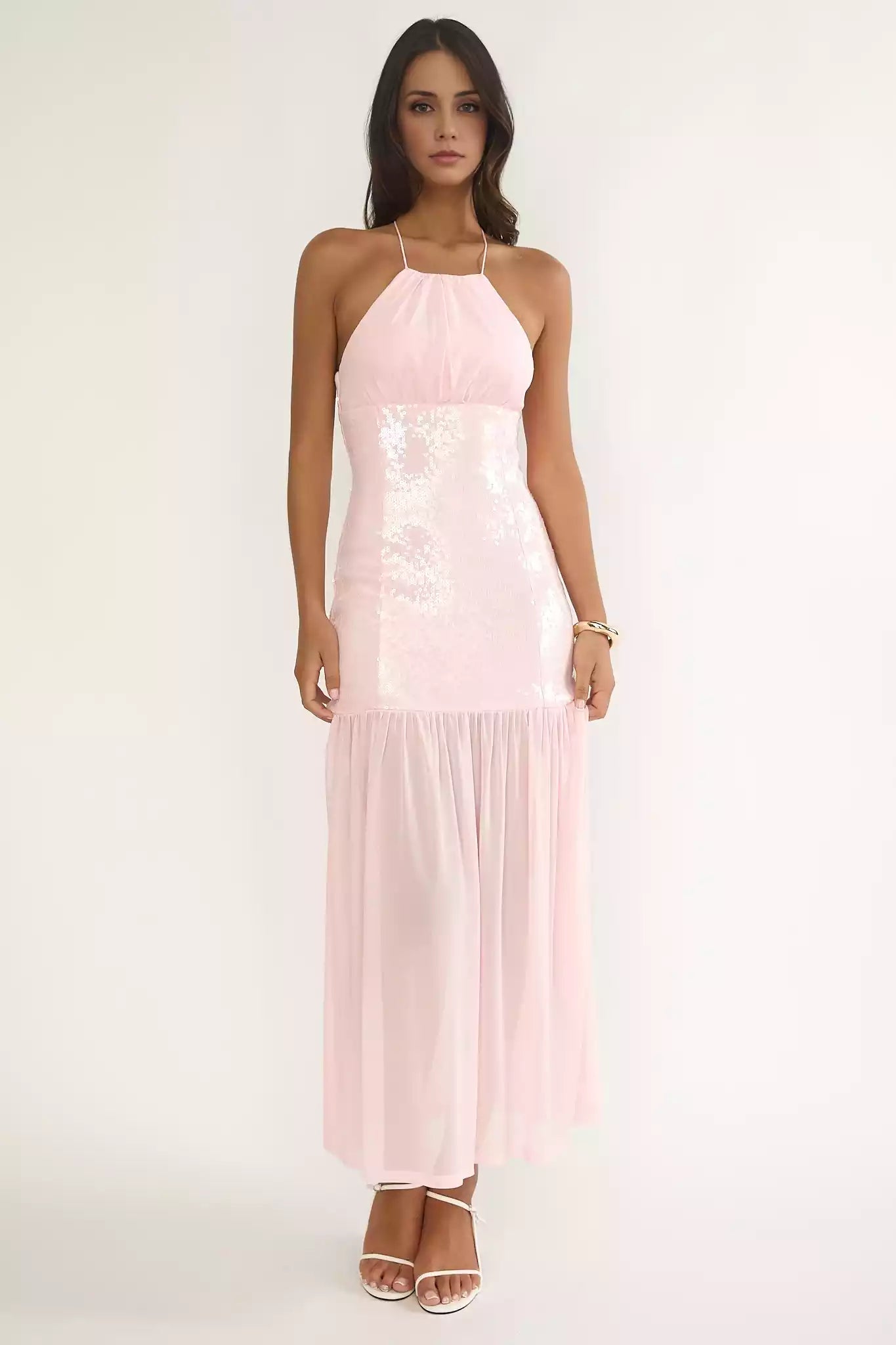 Stunning interior sequin details, transparent hem with zipper at the back Prom Dresses
