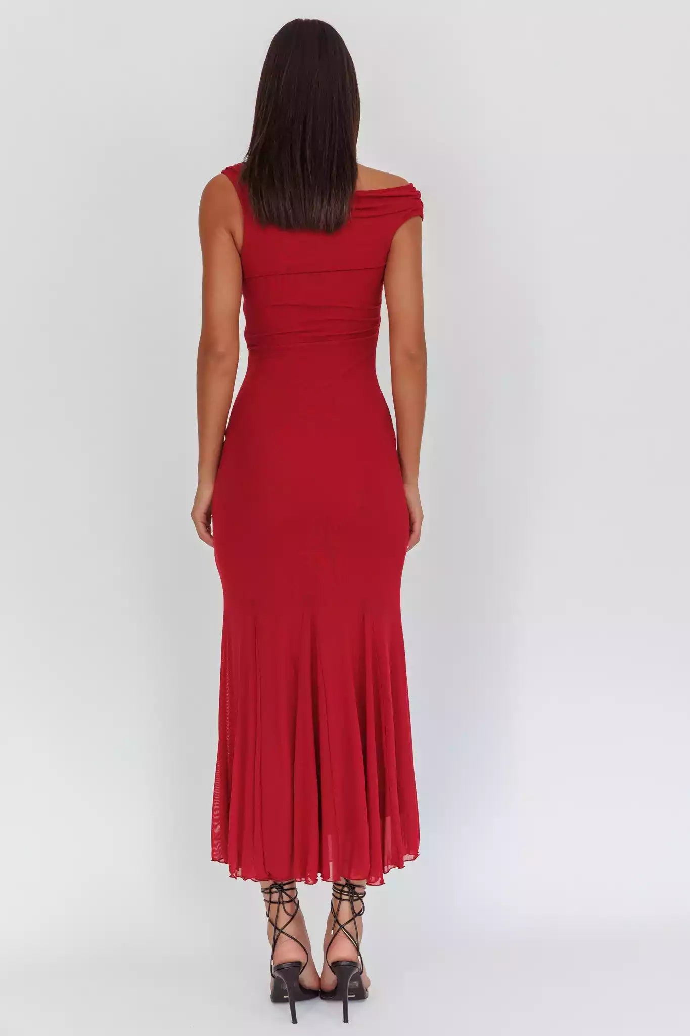 Stunning mesh, ultra long lining, asymmetrical neckline, side zipper Prom Dresses