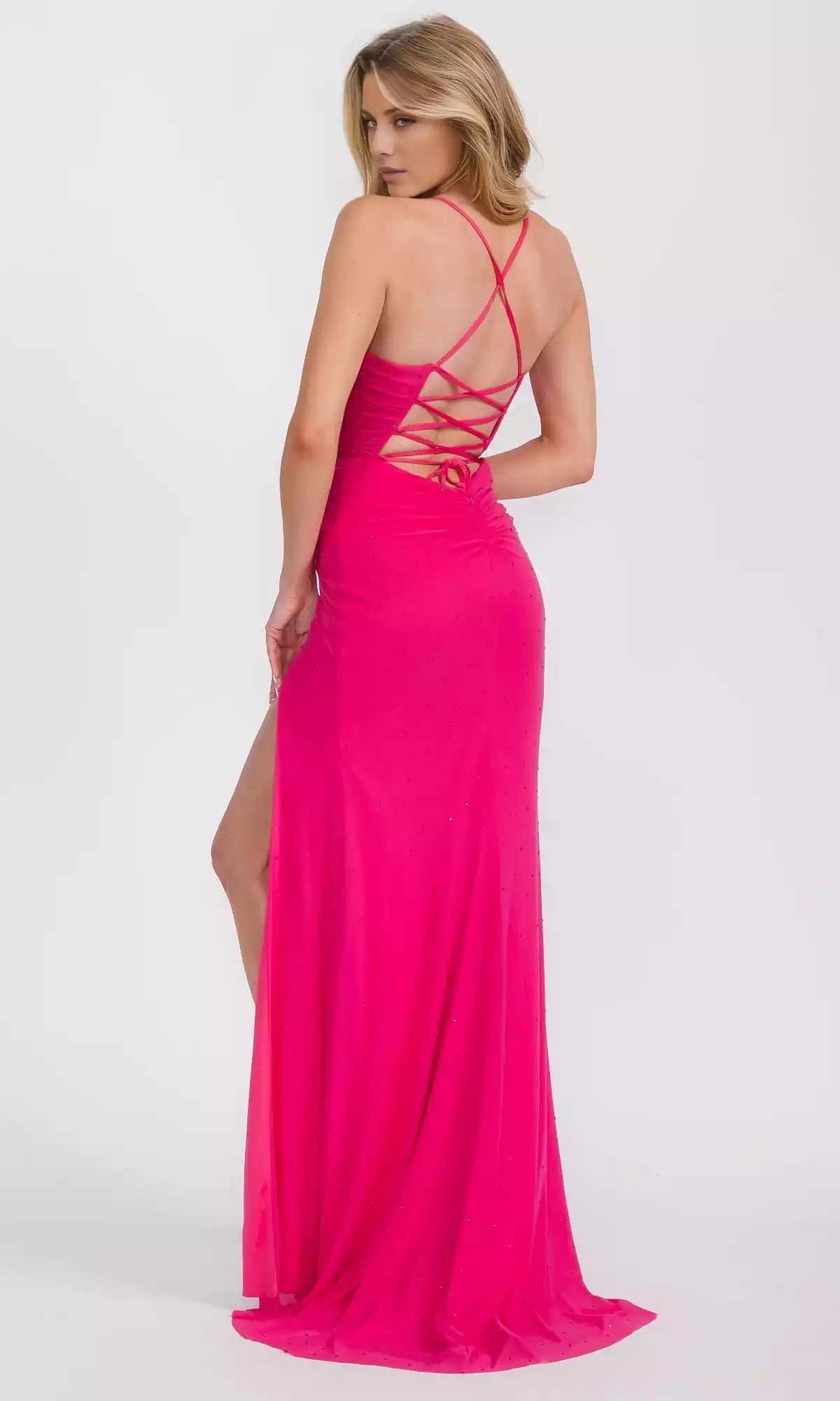Stunning pleated corset with beaded delicate shoulder straps, backless cross skirt, and hip slits, sexy and charming Prom Dresses