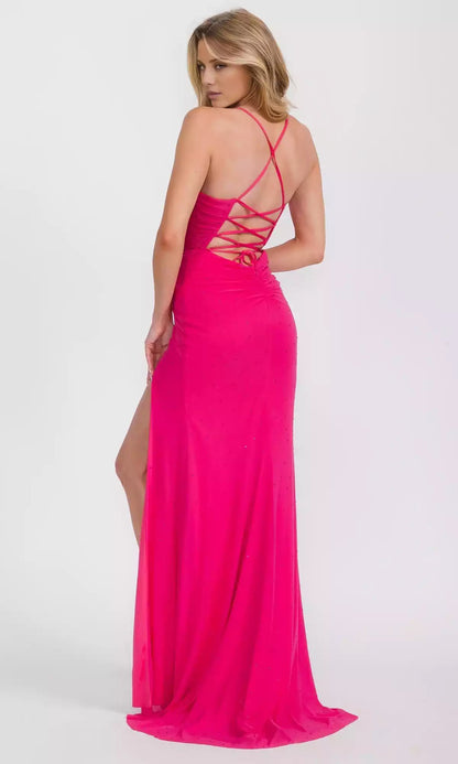 Stunning pleated corset with beaded delicate shoulder straps, backless cross skirt, and hip slits, sexy and charming Prom Dresses