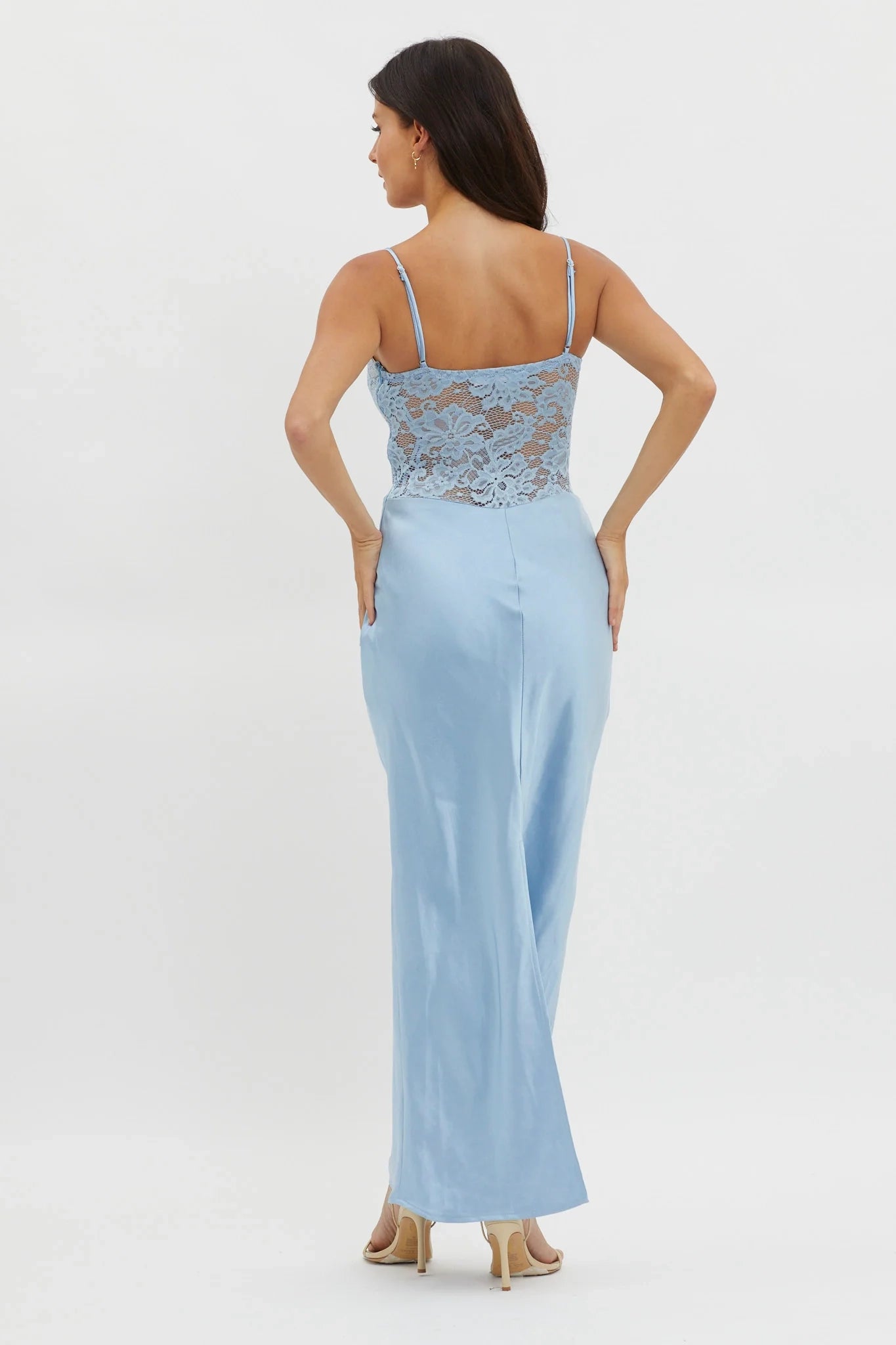 Stunning satin camisole vest, lace corset, side zipper bridesmaid dress