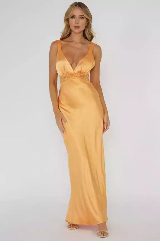 Stunning satin long lace trim with adjustable shoulder straps Bridesmaid Dresses