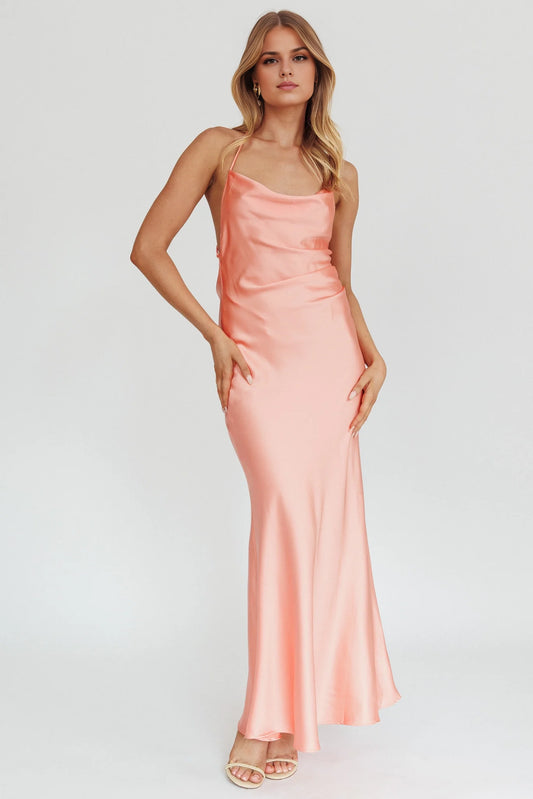 Stunning satin unlined scarf collar with lace up details bridesmaid dress