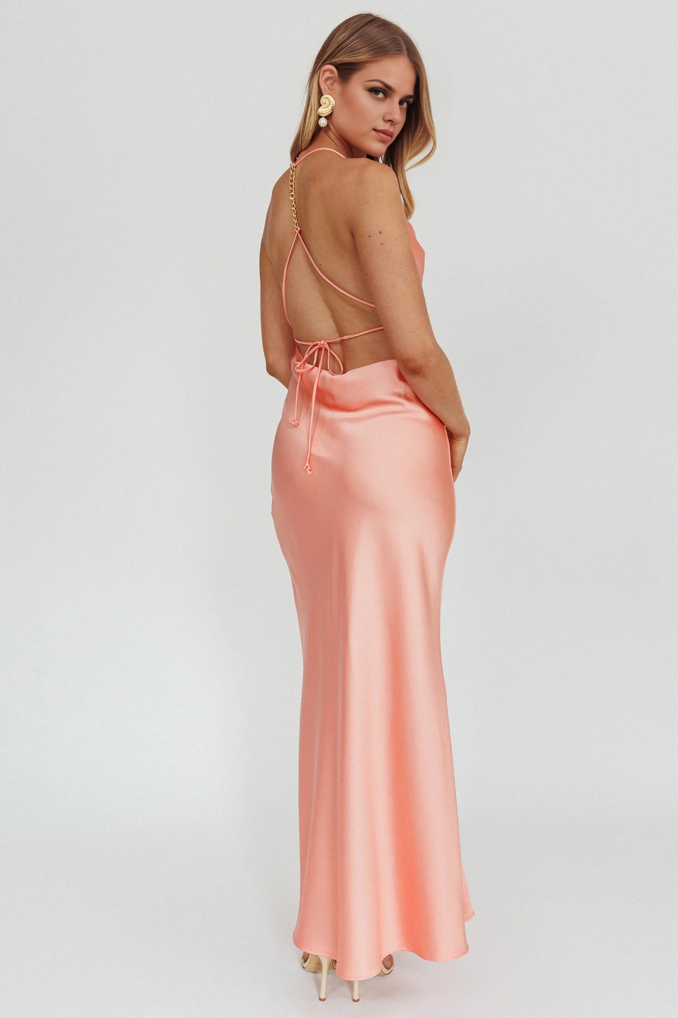 Stunning satin unlined scarf collar with lace up details bridesmaid dress