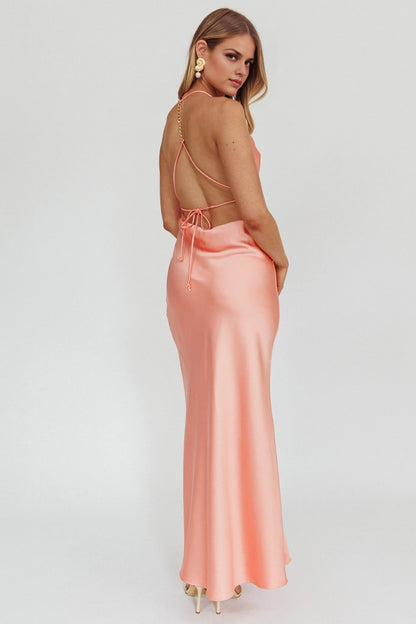 Stunning satin unlined scarf collar with lace up details bridesmaid dress