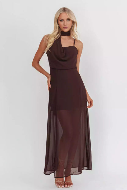 Stunning single shoulder camisole lined neck scarf detail chiffon back with zipper Prom Dresses