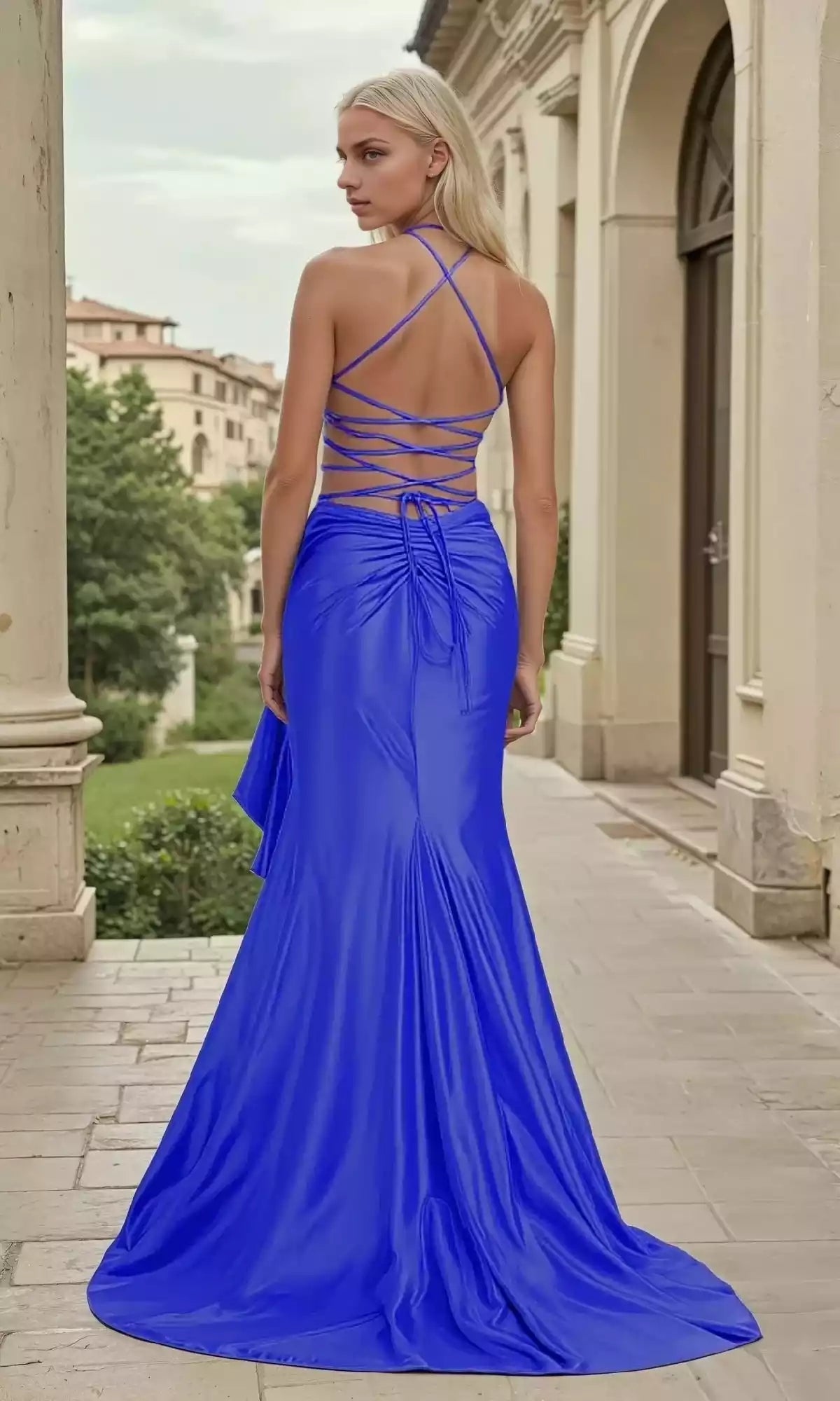 Stunning slim fit V-neck tight corset with adjustable straps, ruffled edges and side slits, adding a touch of classic elegance to Prom Dresses