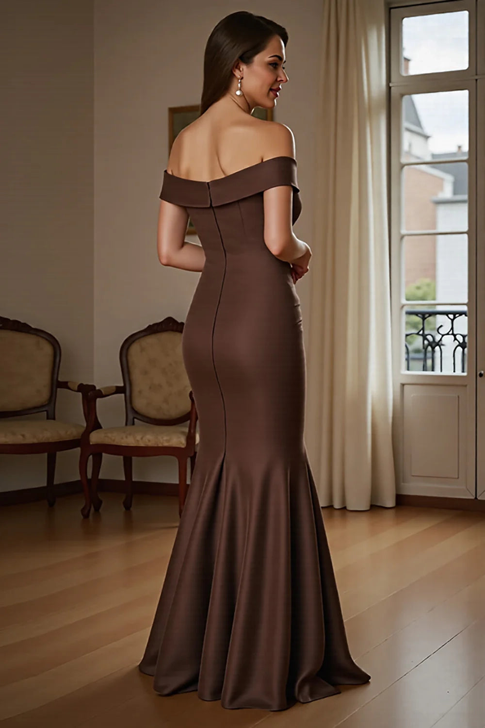 Stunning slim fit pleated strapless strapless satin mermaid showcases beauty and elegance in the bride's mother dress