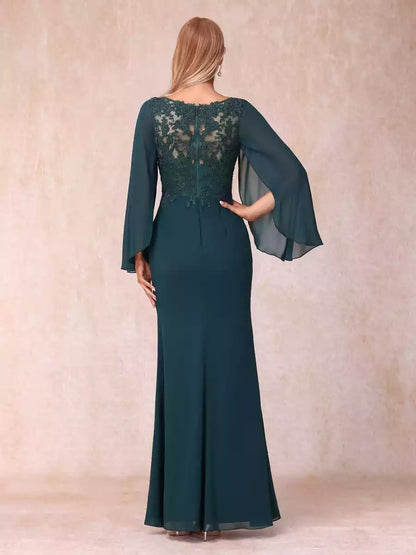 Stunning slim fit/straight V-neck long sleeved sequin decal long style official Mother of the Bride Dresses