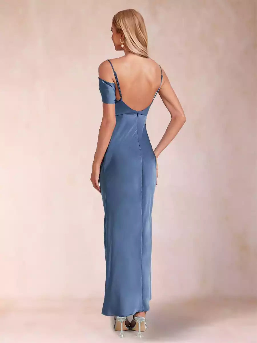Stunning slim fit/straight camisole with sleeveless pleats and ankle slim shoulder straps and ankle Mother of the Bride Dresses
