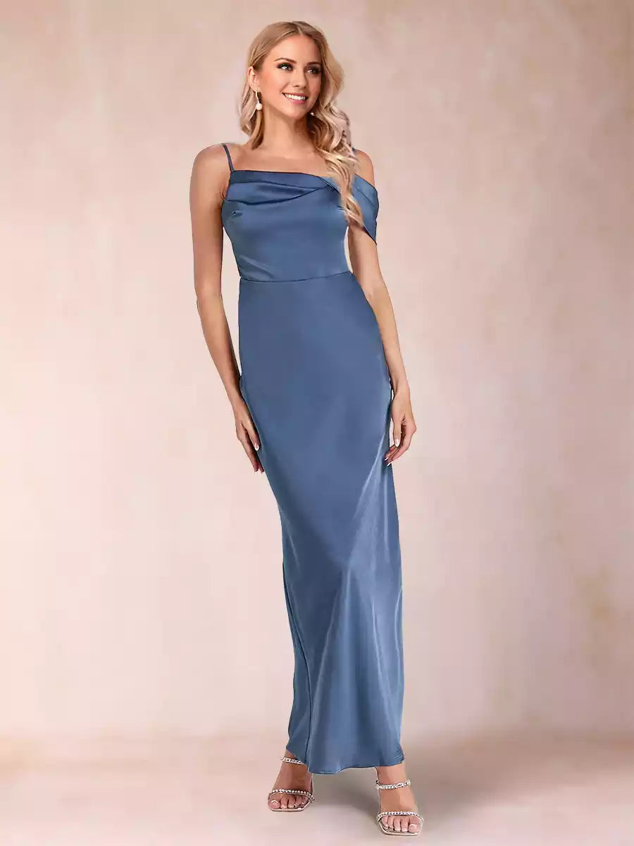 Stunning slim fit/straight camisole with sleeveless pleats and ankle slim shoulder straps and ankle Mother of the Bride Dresses