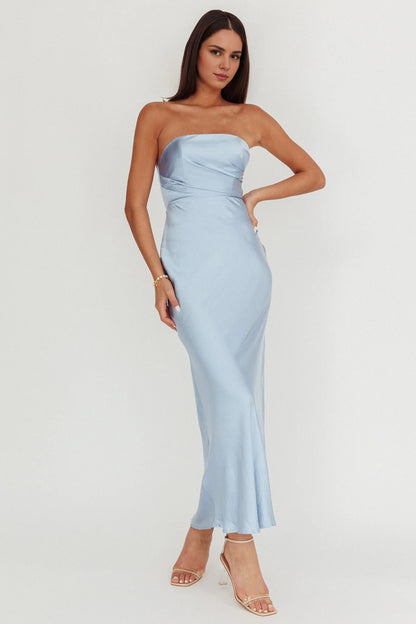 Stunning strapless, ultra long bust, invisible back zipper bridesmaid dress