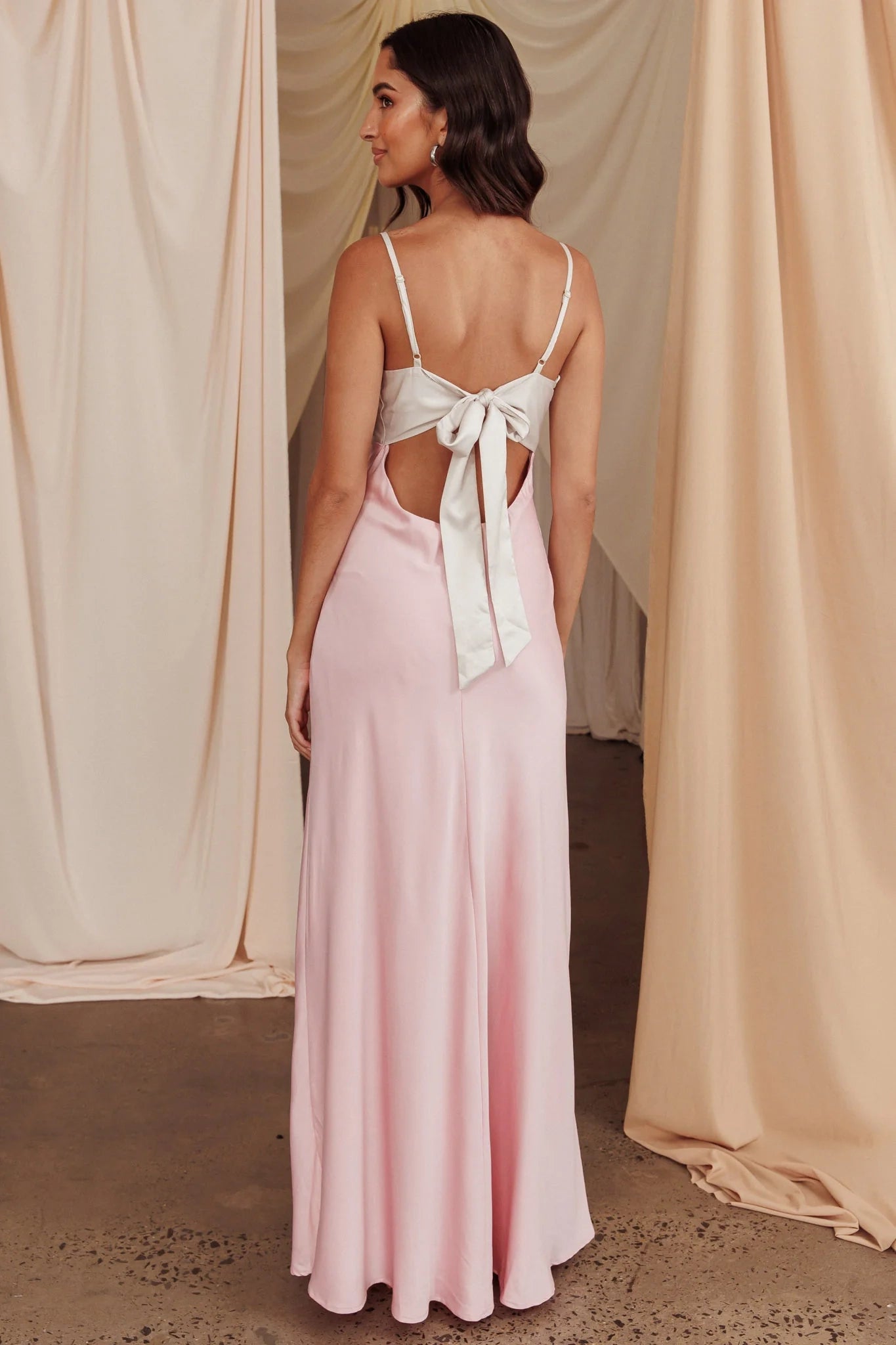 Stunning ultra long camisole low cut neckline with adjustable shoulder straps bridesmaid dress