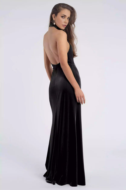 Stunning velvet backless high neck natural waist seam tight corset Bridesmaid Dresses