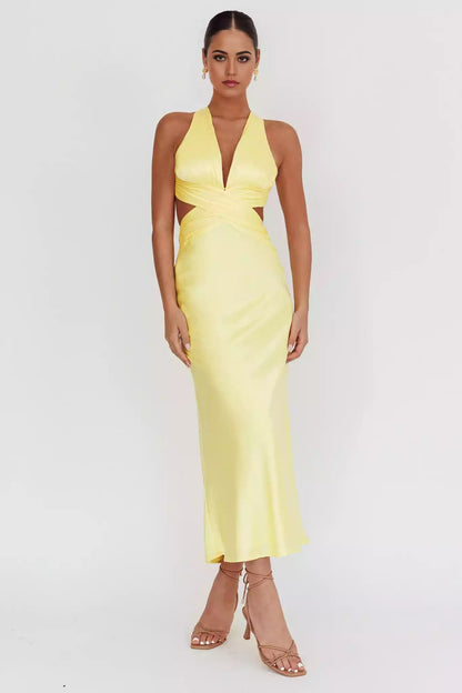 Stunning waist slit, cross straps, backless padding, invisible back zipper, Bridesmaid Dresses