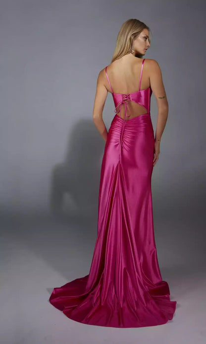 Stylish slim fit long backless shoulder strap with side slits adding charm Prom Dresses