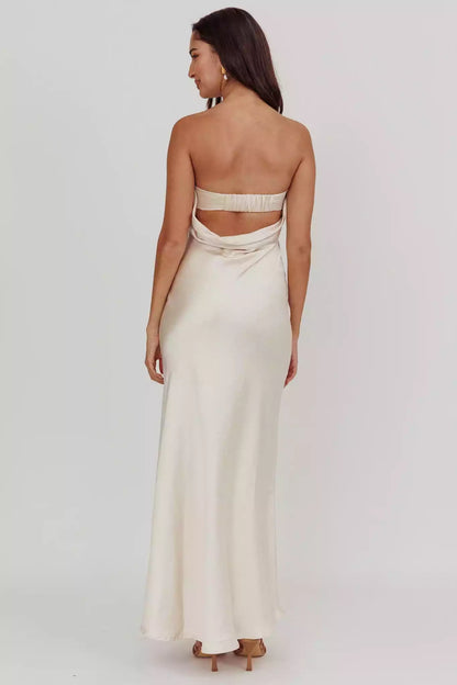 Super popular strapless, ultra long backless, unlined, pleated neckline texture Bridesmaid Dresses